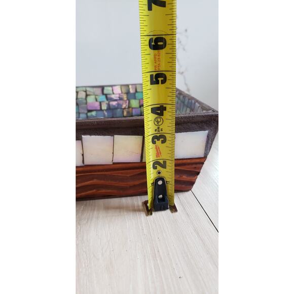 VTG Mosaic Wood Box Victorian Ladies Scene Mother of Pearl Tile Inlay MCM Decor - Picture 9 of 11